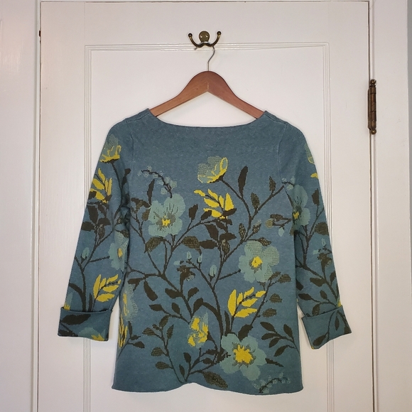 Cynthia Rowley Floral Print Sweater – Size S – Wedgewood Blue / Apple Green - Picture 3 of 5